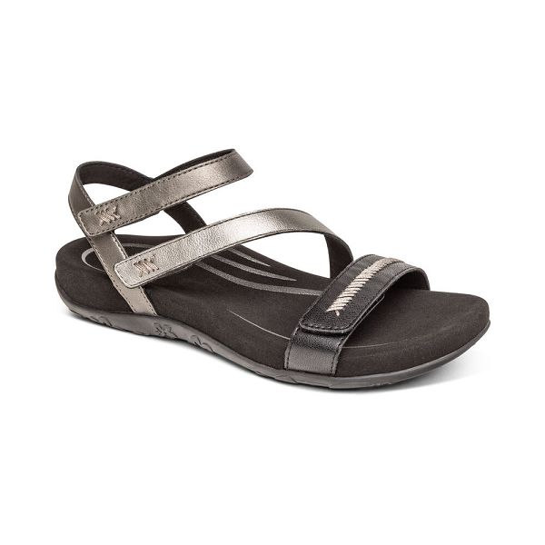 Aetrex Women's Gabby Adjustable Quarter Strap Sandals - Black | USA VVJSWSN